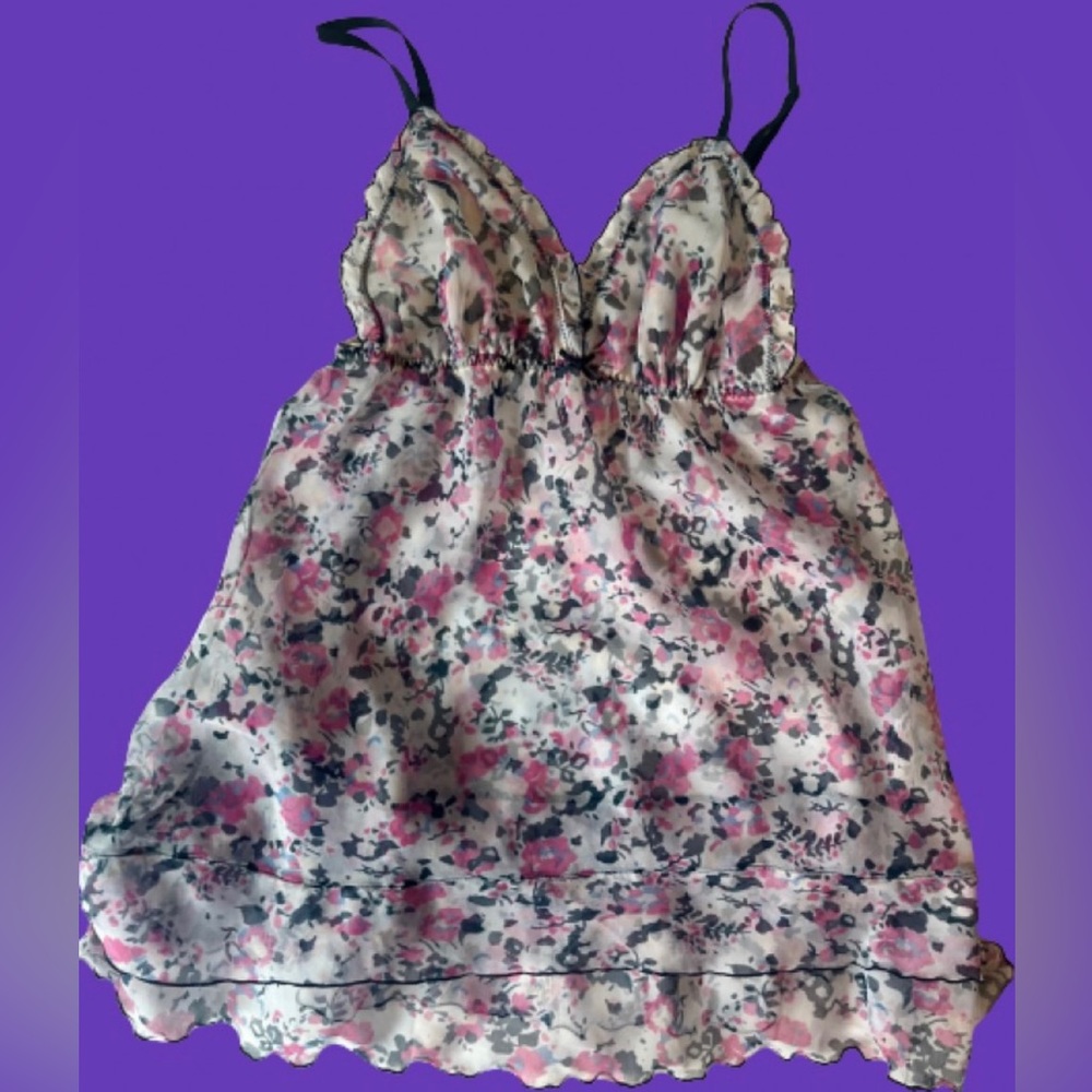 Blush Floral Satin Camisole in Pink and Black